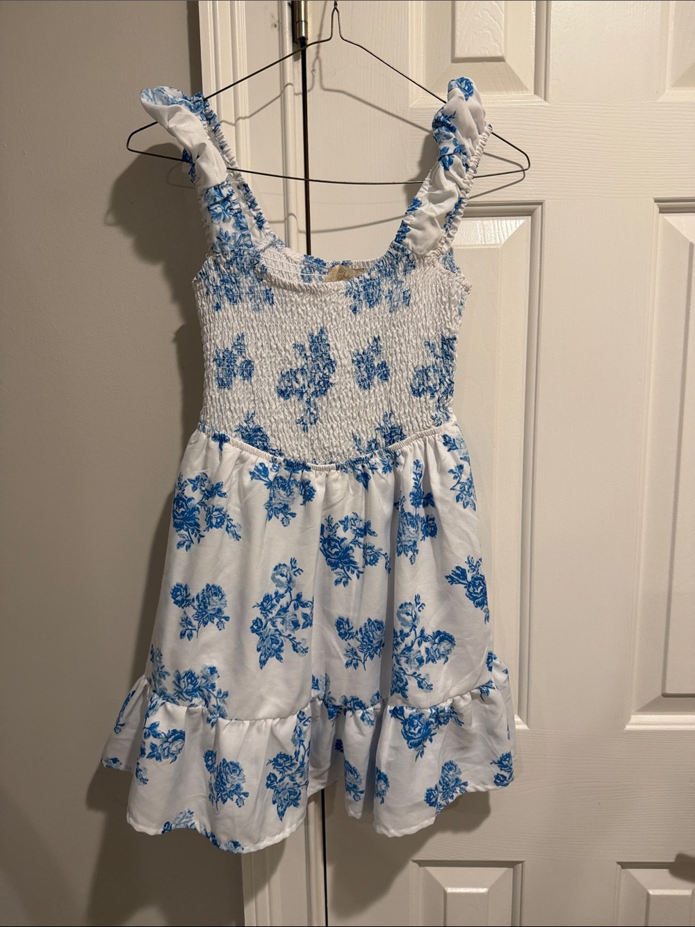 Blue & White Floral Smocked Kids Dress - Lightweight Summer Style